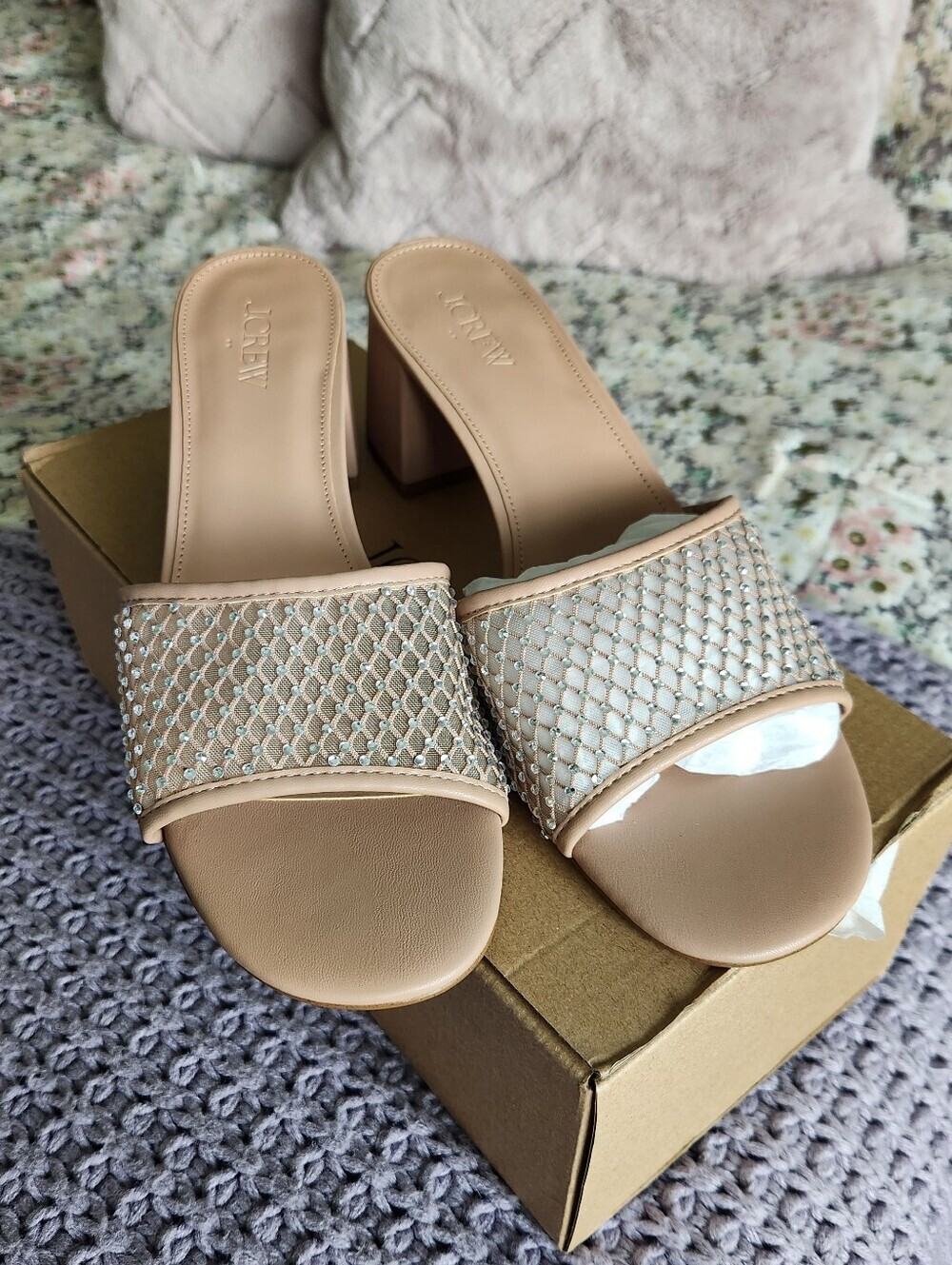 Sz 10 J. Crew Rhinestone Mesh Mule Heels